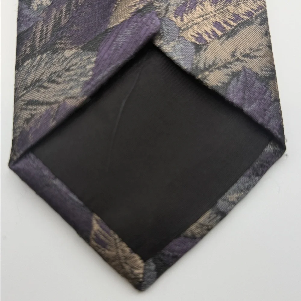 Etienne Aigner Purple,Black & Tan Leaf Pattern Men’s Tie
